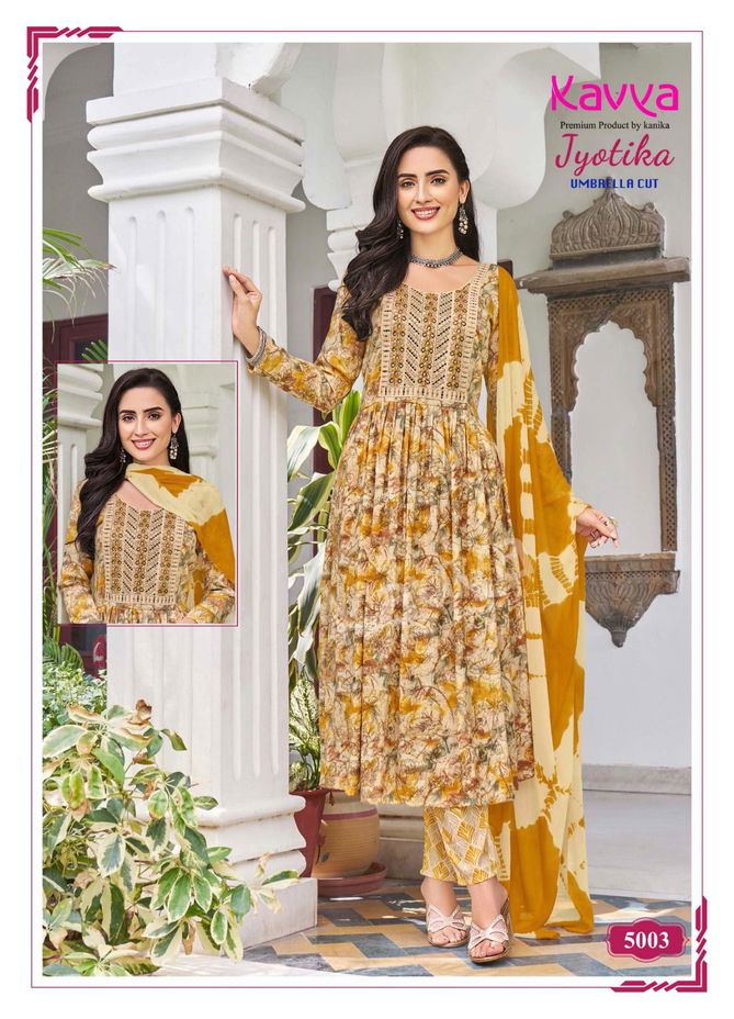 Jyotika Vol 5 By Kavya Capsule Foil Printed Embroidery Kurti With Bottom Dupatta Wholesale Online
